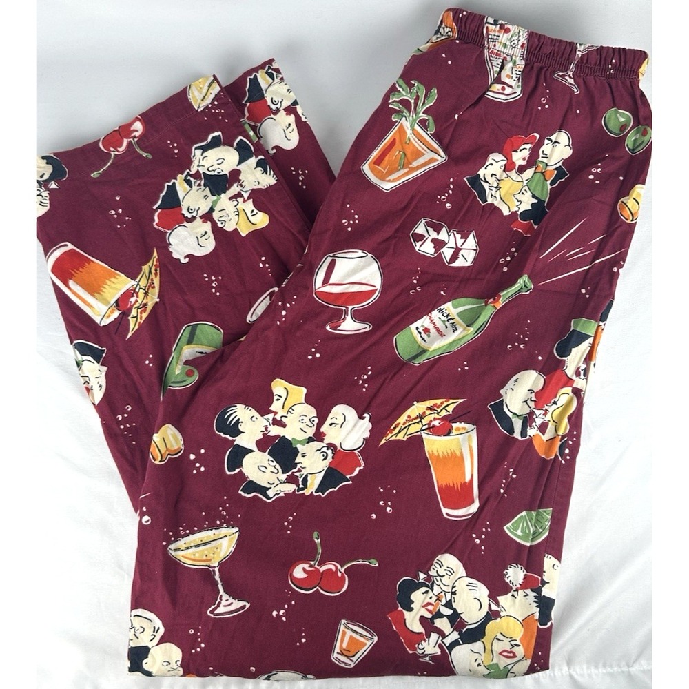 Nick & Nora Cocktail Party Pajama PJ Pants Mens M Martini Champagne Wine Drinks